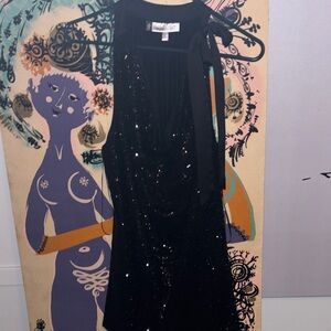 Jennifer Lopez Black Sequin Midi Dress